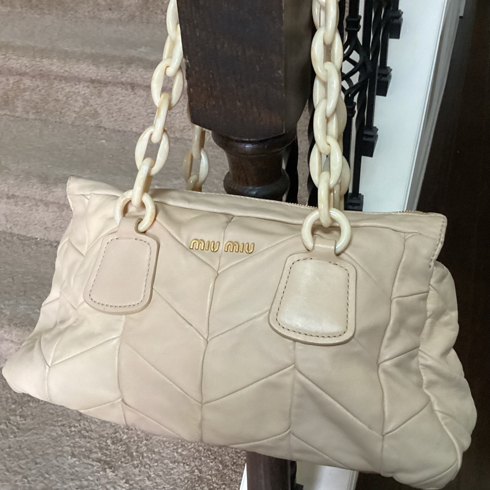Miu Miu Beige Quilted Shoulder Bag